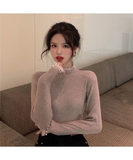 2022 New Spring Pearl Lace Sweaters Women Patchwork Long Sleeve Knitted Pullovers Korean Fashion Slim Fit Tops Mujer $26.06 -...