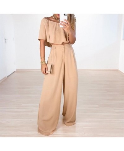 2023 Sexy Skew Collar Ruffle Tube Top+Loose Wide Legs Pants High Streetwear Suits Lady Solid Backless Women Two Piece Set $61...