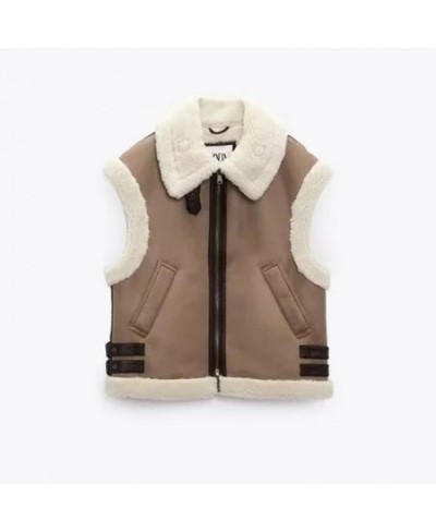 2023 Winter Outerwears Women's Vest Coats Heated Chic Sleeveless Fashion Street Style Padded Lapel Leather Fur Jacket $90.35 ...