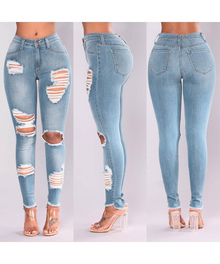 Jeans with Crosses on Pockets for Women Fashion Women Jeans Denim Hole Female High Women Stretch Jeans Pants Petite Ripped $4...