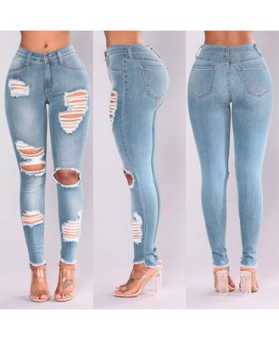 Jeans with Crosses on Pockets for Women Fashion Women Jeans Denim Hole Female High Women Stretch Jeans Pants Petite Ripped $4...