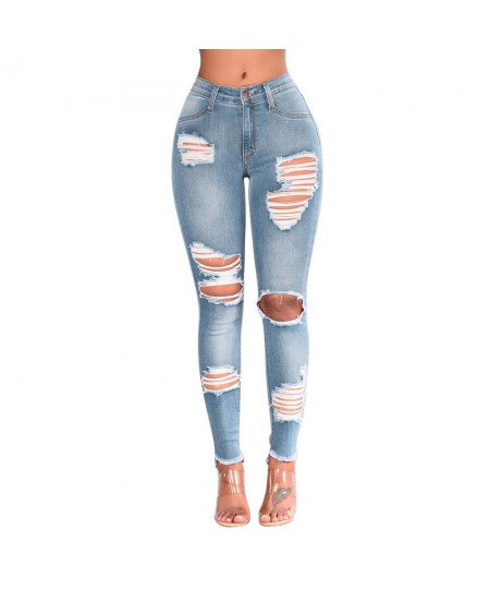 Jeans with Crosses on Pockets for Women Fashion Women Jeans Denim Hole Female High Women Stretch Jeans Pants Petite Ripped $4...