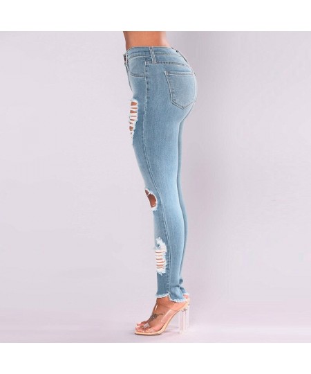 Jeans with Crosses on Pockets for Women Fashion Women Jeans Denim Hole Female High Women Stretch Jeans Pants Petite Ripped $4...