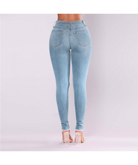 Jeans with Crosses on Pockets for Women Fashion Women Jeans Denim Hole Female High Women Stretch Jeans Pants Petite Ripped $4...