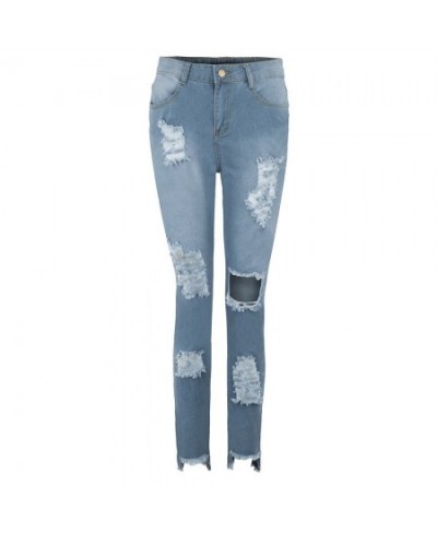 Jeans with Crosses on Pockets for Women Fashion Women Jeans Denim Hole Female High Women Stretch Jeans Pants Petite Ripped $4...