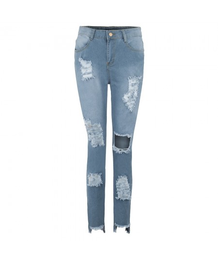 Jeans with Crosses on Pockets for Women Fashion Women Jeans Denim Hole Female High Women Stretch Jeans Pants Petite Ripped $4...