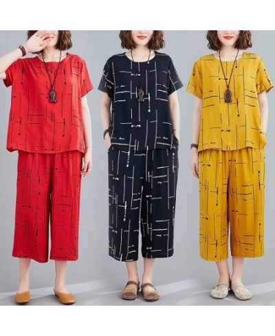 Fashion Loose Short-Sleeve Wide Leg Pant Suit Summer Two Piece Sets Womens Outifits Casual Middle Aged Mother Clothing L-4XL ...