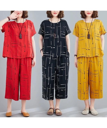 Fashion Loose Short-Sleeve Wide Leg Pant Suit Summer Two Piece Sets Womens Outifits Casual Middle Aged Mother Clothing L-4XL ...