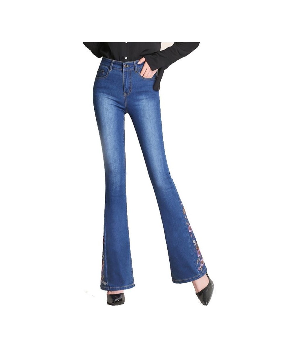 2023 new autumn Flare Jeans Women Embroidery High Waist Bell Bottom Skinny Jeans Slim Denim Pants trousers r275 $56.43 - Jeans