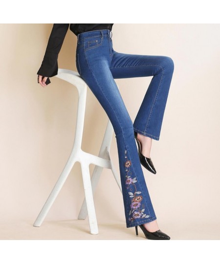 2023 new autumn Flare Jeans Women Embroidery High Waist Bell Bottom Skinny Jeans Slim Denim Pants trousers r275 $56.43 - Jeans