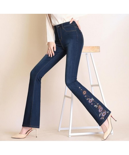 2023 new autumn Flare Jeans Women Embroidery High Waist Bell Bottom Skinny Jeans Slim Denim Pants trousers r275 $56.43 - Jeans