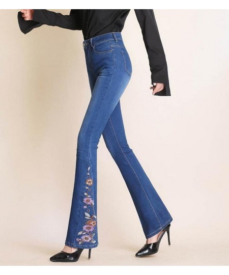 2023 new autumn Flare Jeans Women Embroidery High Waist Bell Bottom Skinny Jeans Slim Denim Pants trousers r275 $56.43 - Jeans