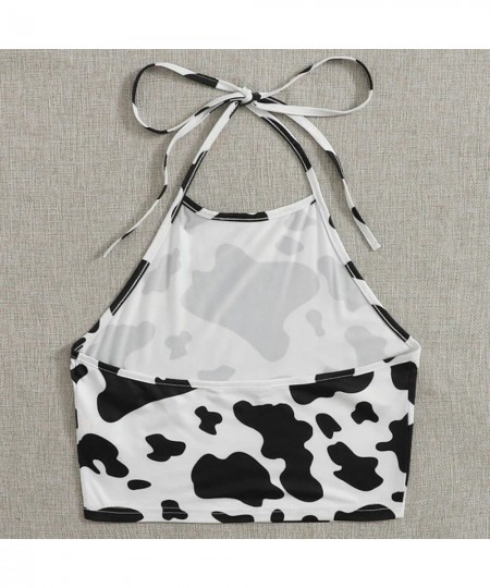 Ladies Summer Tops Milk Cow Print Black White Cute Crop Top Camis Kawaii Sleeveless Halter Neck Top Cami Streetwear Y2k Egirl...