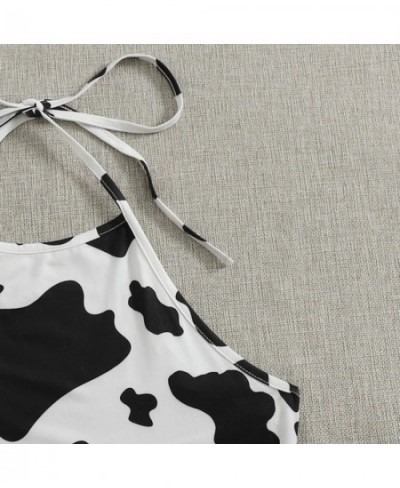 Ladies Summer Tops Milk Cow Print Black White Cute Crop Top Camis Kawaii Sleeveless Halter Neck Top Cami Streetwear Y2k Egirl...