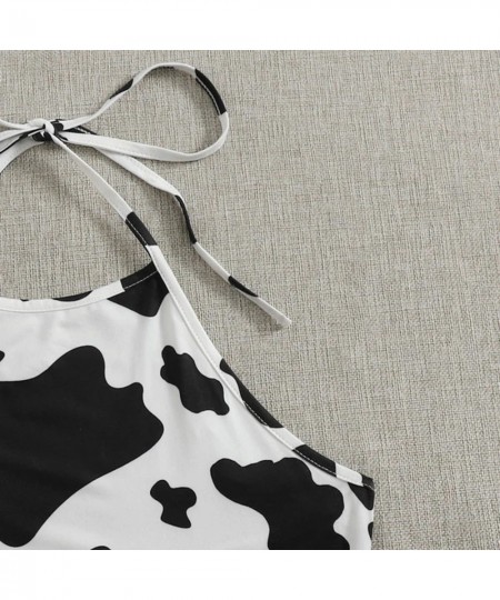 Ladies Summer Tops Milk Cow Print Black White Cute Crop Top Camis Kawaii Sleeveless Halter Neck Top Cami Streetwear Y2k Egirl...