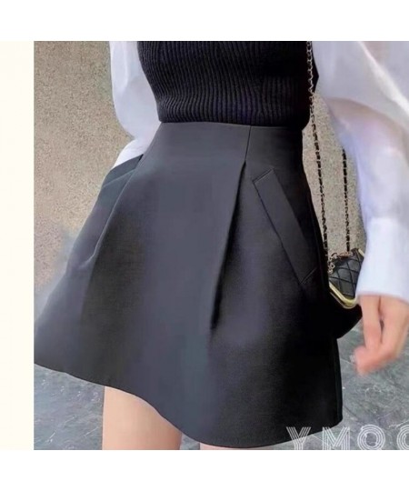 A Line Puffy Mini Black Skirt Women High Waist Korean Style Fall Wild Casual Sexy Retro Y2k Suits Faldas Mujer Moda 2023 Jupe...