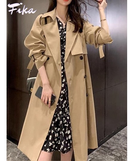 Korean Style Quality Turn Down Collar V Neck Double Breasted Belt Long Windbreaker Trenchcoat Casual Loose Oversize Trench Co...