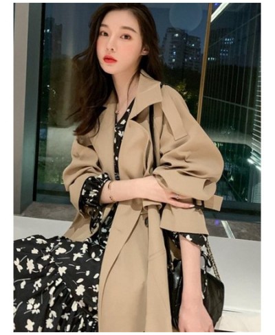 Korean Style Quality Turn Down Collar V Neck Double Breasted Belt Long Windbreaker Trenchcoat Casual Loose Oversize Trench Co...