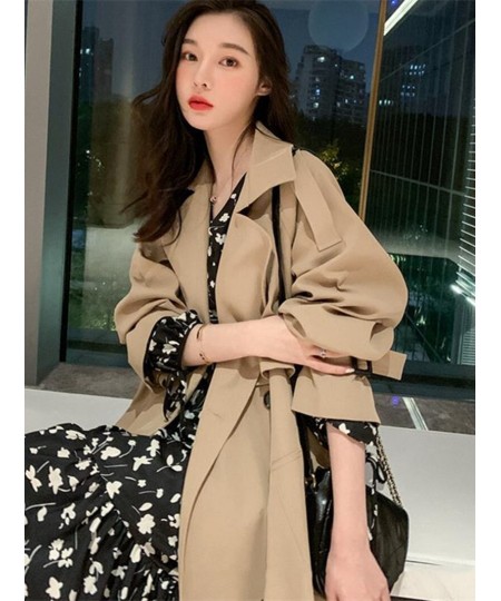 Korean Style Quality Turn Down Collar V Neck Double Breasted Belt Long Windbreaker Trenchcoat Casual Loose Oversize Trench Co...