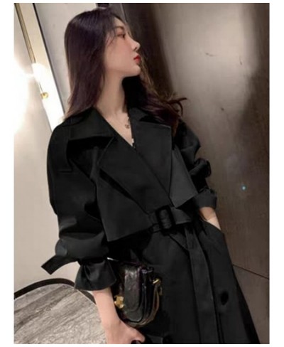 Korean Style Quality Turn Down Collar V Neck Double Breasted Belt Long Windbreaker Trenchcoat Casual Loose Oversize Trench Co...