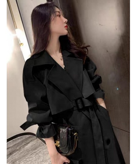 Korean Style Quality Turn Down Collar V Neck Double Breasted Belt Long Windbreaker Trenchcoat Casual Loose Oversize Trench Co...