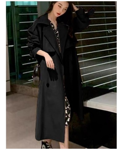 Korean Style Quality Turn Down Collar V Neck Double Breasted Belt Long Windbreaker Trenchcoat Casual Loose Oversize Trench Co...