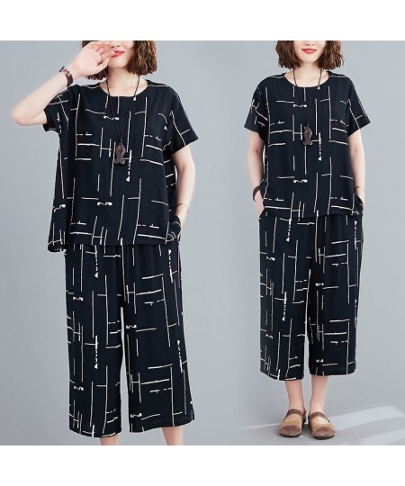 Fashion Loose Short-Sleeve Wide Leg Pant Suit Summer Two Piece Sets Womens Outifits Casual Middle Aged Mother Clothing L-4XL ...