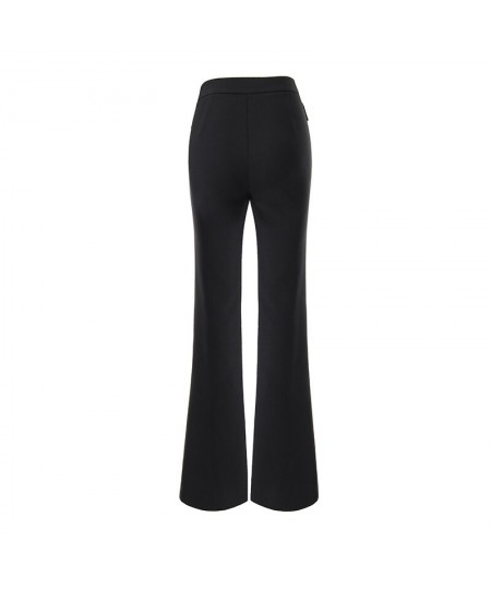 Womnen Black Wide Leg Pants High Waist Chain Zipper Full Length Quality Trousers $75.10 - Bottoms