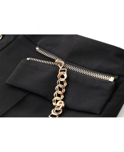 Womnen Black Wide Leg Pants High Waist Chain Zipper Full Length Quality Trousers $75.10 - Bottoms