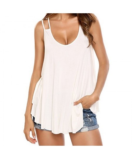 Women's Loose Casual Sexy O Neck Pleated Flowy Tank Top Solid Sleeveless Cotton Summer Tops Plus Size 5XL $20.90 - Tops & Tees