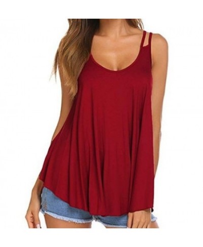 Women's Loose Casual Sexy O Neck Pleated Flowy Tank Top Solid Sleeveless Cotton Summer Tops Plus Size 5XL $20.90 - Tops & Tees