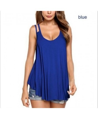 Women's Loose Casual Sexy O Neck Pleated Flowy Tank Top Solid Sleeveless Cotton Summer Tops Plus Size 5XL $20.90 - Tops & Tees