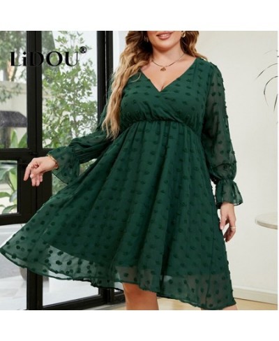 Autumn Winter Fashion Plus Size Solid Color Flower Dress Women Long Sleeve Waist Oversized Vestidos De Fiesta Aesthetic Cloth...