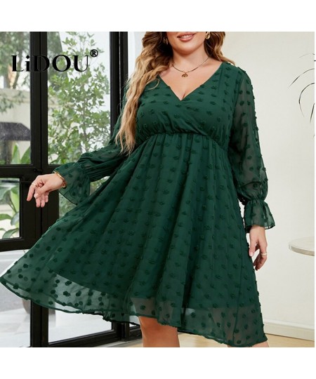 Autumn Winter Fashion Plus Size Solid Color Flower Dress Women Long Sleeve Waist Oversized Vestidos De Fiesta Aesthetic Cloth...