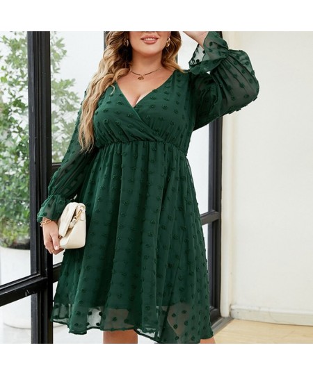 Autumn Winter Fashion Plus Size Solid Color Flower Dress Women Long Sleeve Waist Oversized Vestidos De Fiesta Aesthetic Cloth...