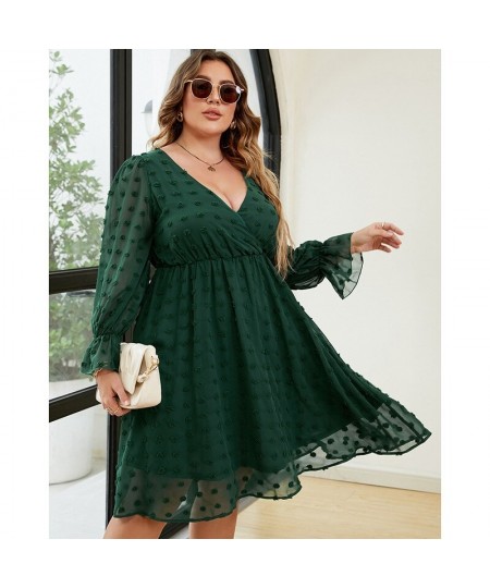 Autumn Winter Fashion Plus Size Solid Color Flower Dress Women Long Sleeve Waist Oversized Vestidos De Fiesta Aesthetic Cloth...