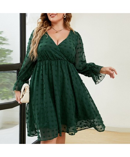 Autumn Winter Fashion Plus Size Solid Color Flower Dress Women Long Sleeve Waist Oversized Vestidos De Fiesta Aesthetic Cloth...