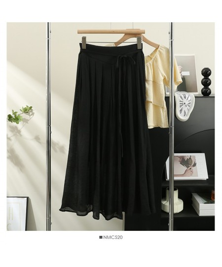 Bandage Long Skirts Women 2023 Summer Elegant High Waist Solid Stretch Pleated Skirt Office Lady Temperament Fashion $29.42 -...