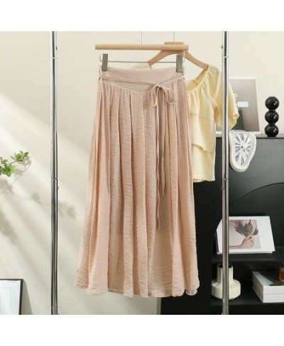 Bandage Long Skirts Women 2023 Summer Elegant High Waist Solid Stretch Pleated Skirt Office Lady Temperament Fashion $29.42 -...