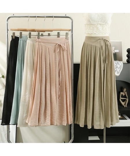 Bandage Long Skirts Women 2023 Summer Elegant High Waist Solid Stretch Pleated Skirt Office Lady Temperament Fashion $29.42 -...