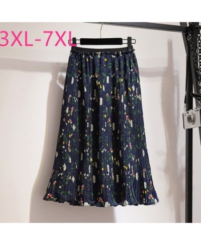 New Spring Summer Plus Size Midi Skirt For Women Large Casual Loose Elastic Waist Floral Print Pleated Skirts 4XL 5XL 6XL 7XL...