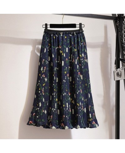 New Spring Summer Plus Size Midi Skirt For Women Large Casual Loose Elastic Waist Floral Print Pleated Skirts 4XL 5XL 6XL 7XL...