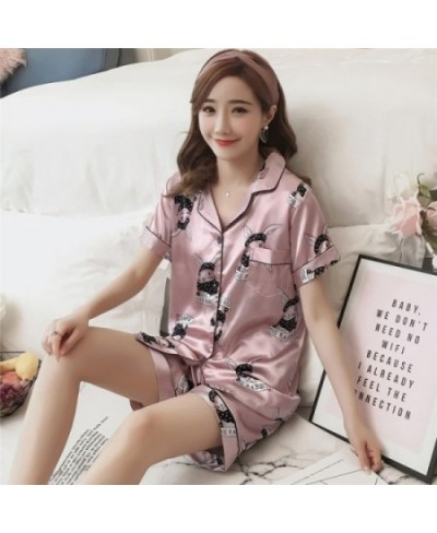 Short Sleeve Silk Pajamas Set Cute Flowers Print Sleepwear 2022 Summer Saft 4XL 5XL Spring Women Nightwear Casual Home Clothe...