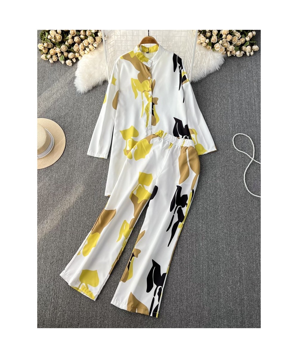 Spring Women 2 Pieces Fashion Set Casual Loose Long Shirts Floral Beach Straight Trousers Suit Female Vintage Boho Pantsuit $...