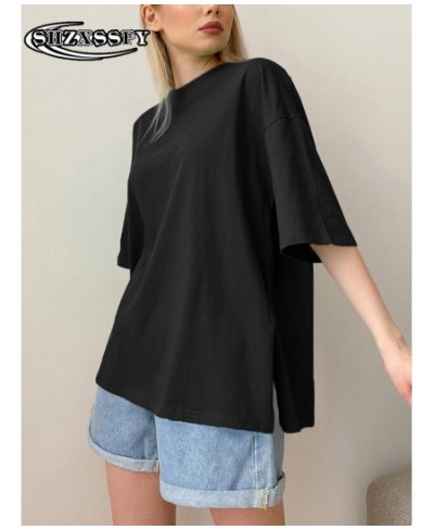 Solid Women's T-shirt Fashion 100 % Cotton Loose Summer Blouses Woman 2023 Oversized O Neck Casual Cotton Tees Clothes for $3...