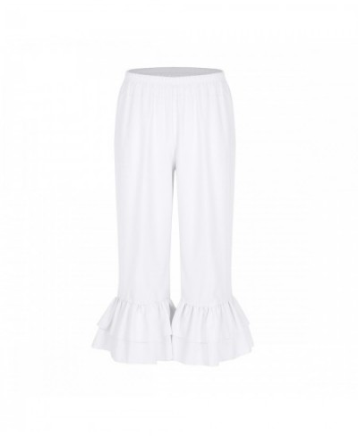 Women Retro Vintage Elastic Waist Ruffles Hem Casual Pantaloons Bloomers Victorian Era Costume Womens Loose Flare Pants $34.9...