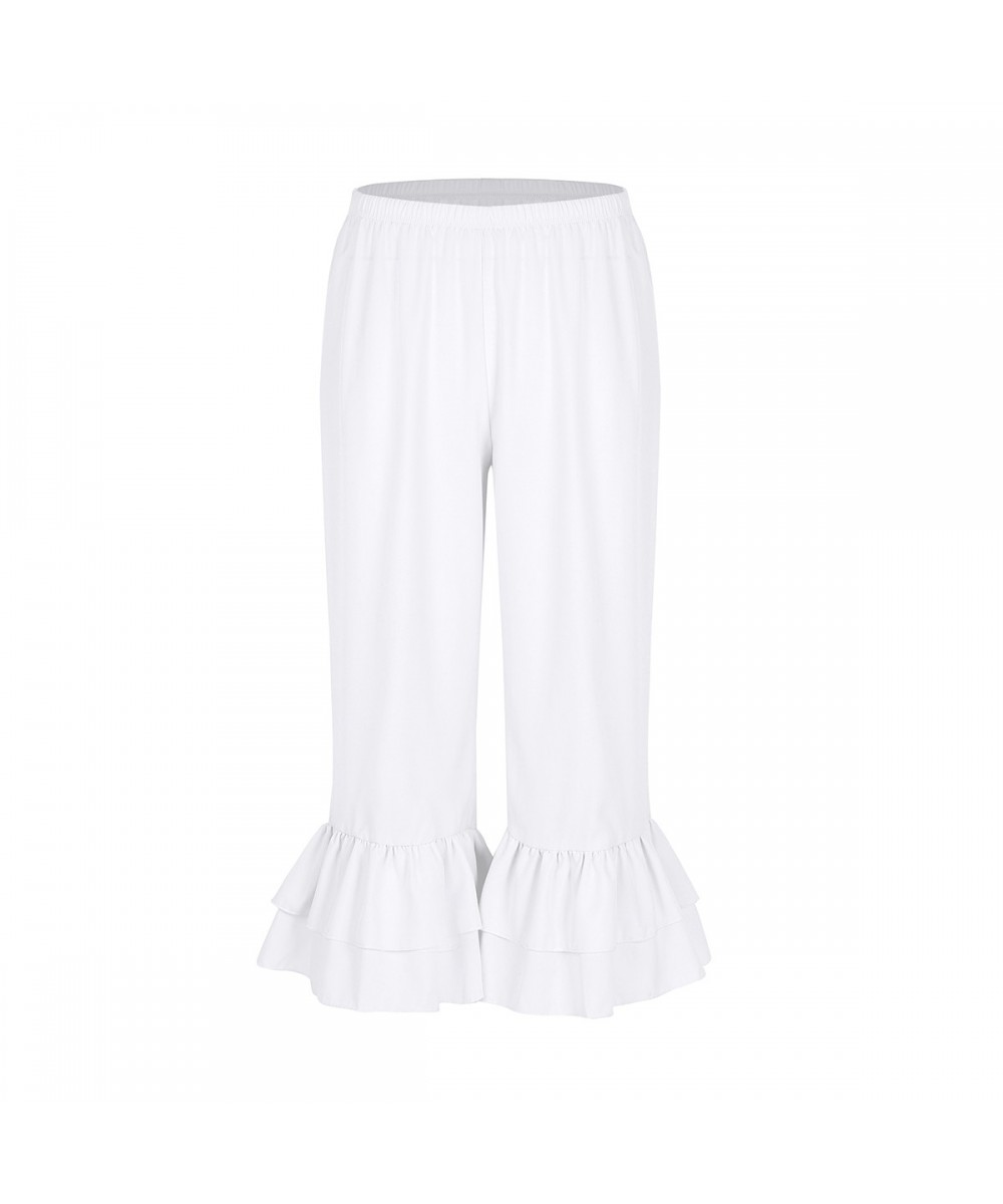 Women Retro Vintage Elastic Waist Ruffles Hem Casual Pantaloons Bloomers Victorian Era Costume Womens Loose Flare Pants $34.9...