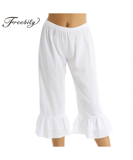 Women Retro Vintage Elastic Waist Ruffles Hem Casual Pantaloons Bloomers Victorian Era Costume Womens Loose Flare Pants $34.9...