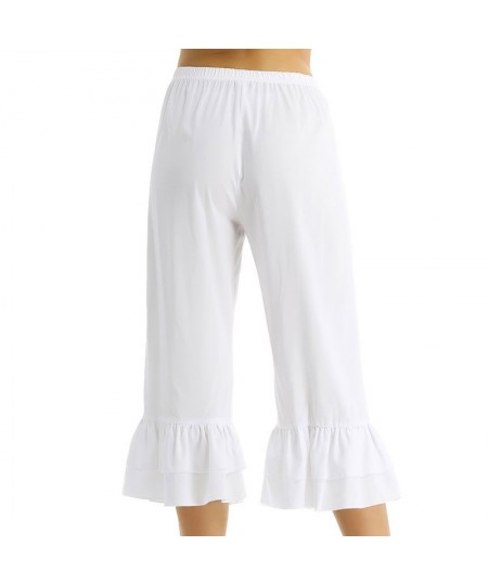 Women Retro Vintage Elastic Waist Ruffles Hem Casual Pantaloons Bloomers Victorian Era Costume Womens Loose Flare Pants $34.9...