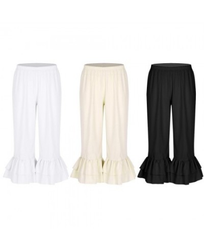 Women Retro Vintage Elastic Waist Ruffles Hem Casual Pantaloons Bloomers Victorian Era Costume Womens Loose Flare Pants $34.9...